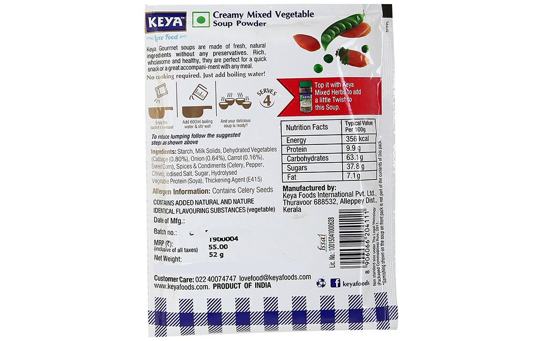Keya Creamy Mixed Vegetable Soup   Sachet  52 grams